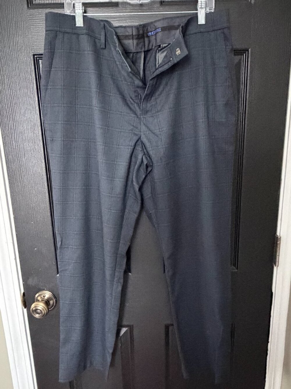 Mens Kenneth Cole Dress Pants Blue Plaid 38x29